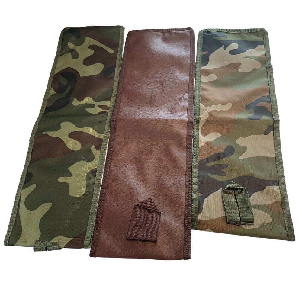 Set of 3 Camo Hanging Pouches 20" x 6" 2 Camo 1 Solid Brown Clear One Side